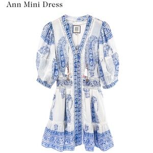 Bell by Alicia Bell - Ann Mini Dress in Paisley Blue - size Small